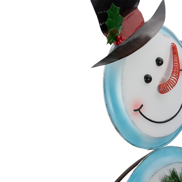 36 White and Blue Metal Snowman with Wreath Christmas Floor Decoration