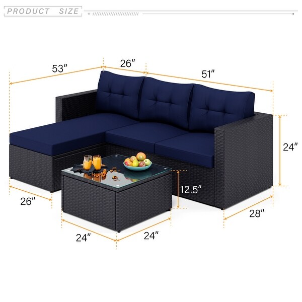 Outdoor Rattan Wicker 5Piece Patio Furniture Sets Sectional Sofa Set with Coffee Table