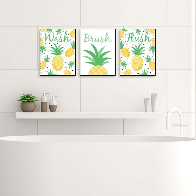 Big Dot Of Happiness Tropical Pineapple Kids Bathroom Rules Wall Art 7 5 X 10 Inches Set Of 3 Signs Wash Brush Flush