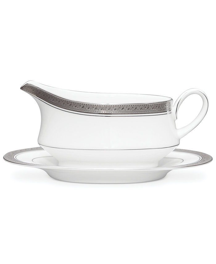 Noritake Dinnerware Crestwood Platinum Gravy Boat with Stand