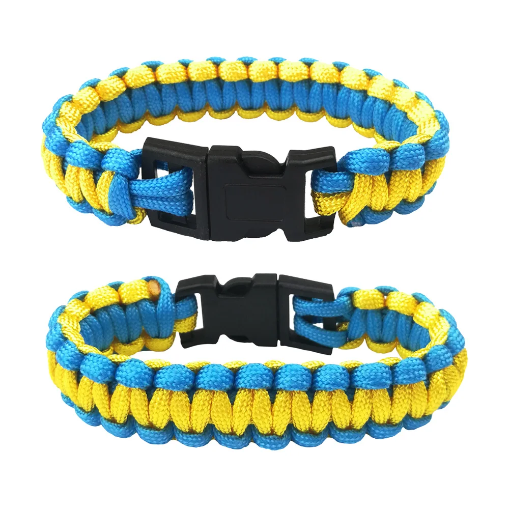 Wholesale Blue Yellow Outdoor Emergency Paracord Bracelet Whistle Buckle Survival Bracelet for Camping Hiking Accessories