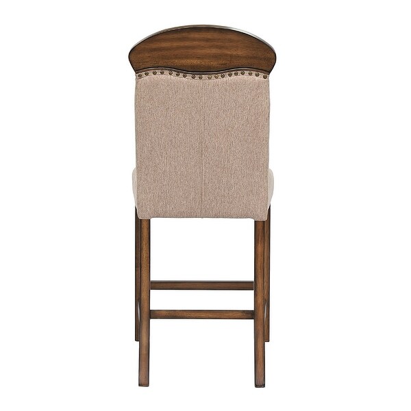 Set of 2 Linen Upholstered Counter Height Chair in Oak Finish