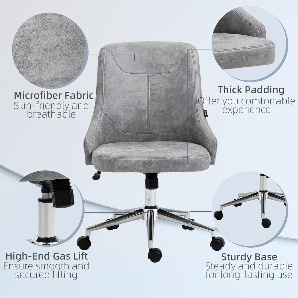 Vinsetto Light Grey Microfiber Cloth Seat Height Adjustable Task Chair with Non-Adjustable Arms 921-562