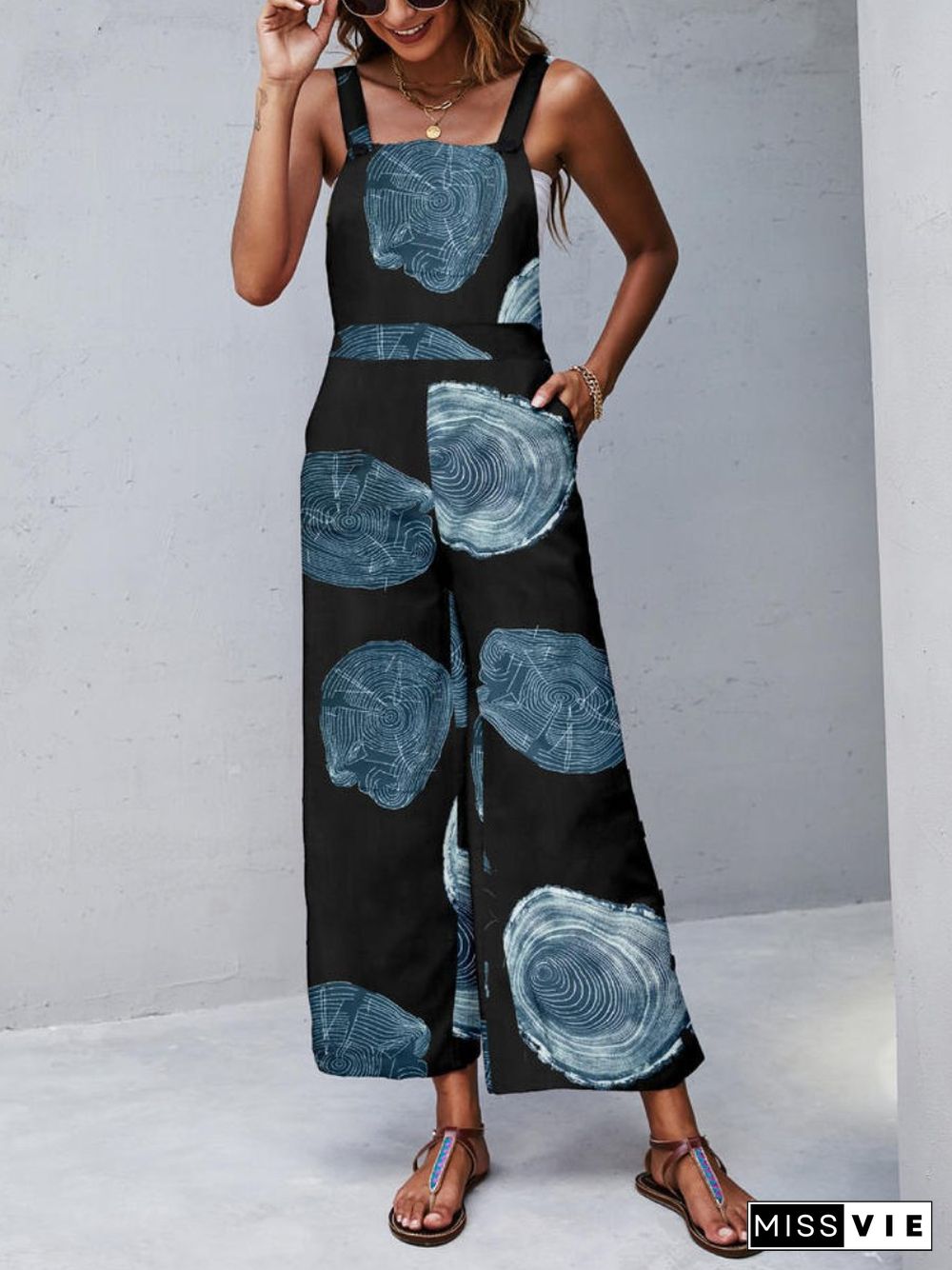 Square Neck Pattern Women Sleeveless Jumpsuit