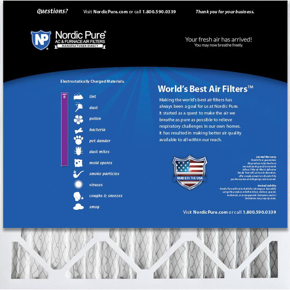 Nordic Pure 24 in. x 24 in. x 2 in. Dust Reduction Pleated MERV 8 Air Filter (3-Pack) 24x24x2M8-3