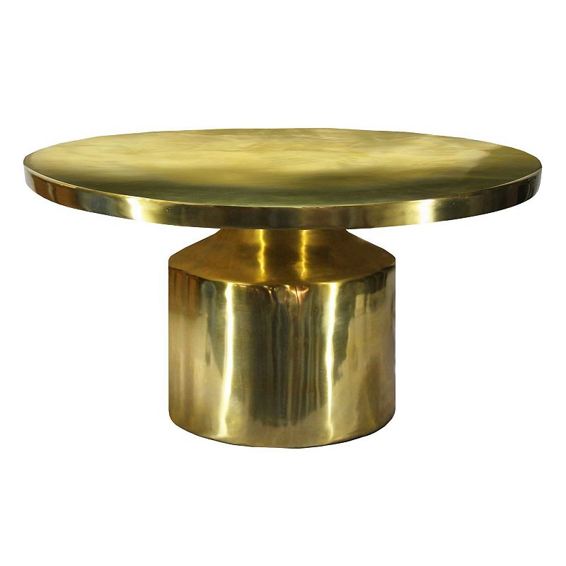 Zoe 30 Inch Modern Classic Round Metal Coffee Table with Pedestal Base， Glossy Gold Brass