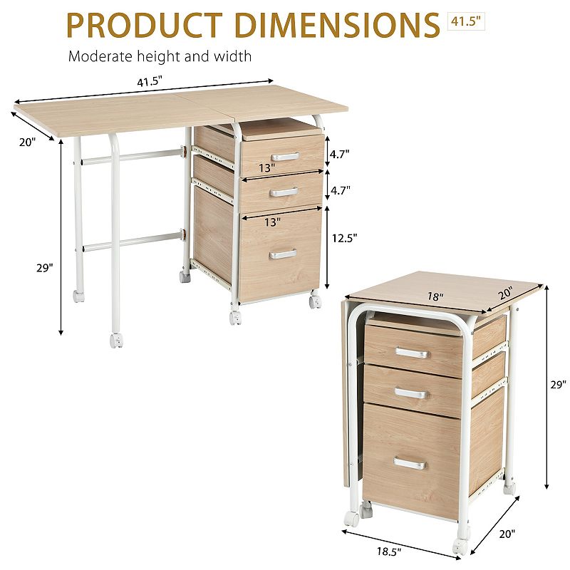 Folding Computer Laptop Desk Wheeled Home Office Furniture