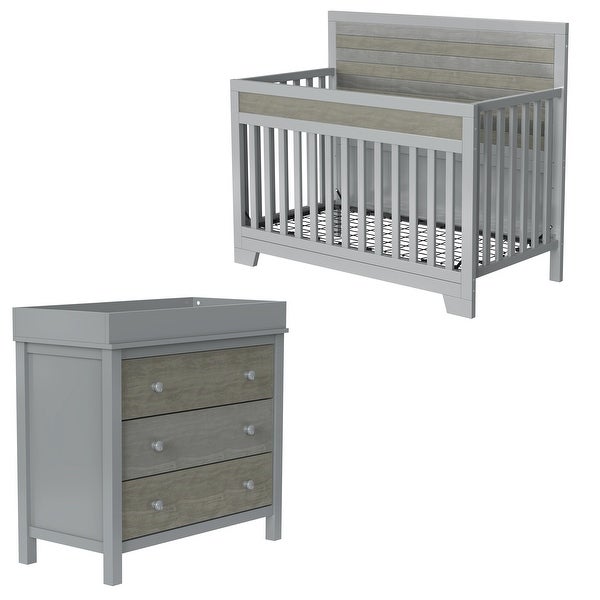 3 Pieces Nursery Sets Baby Crib and Changer Dreeser with Removable Changing Tray - - 37797197