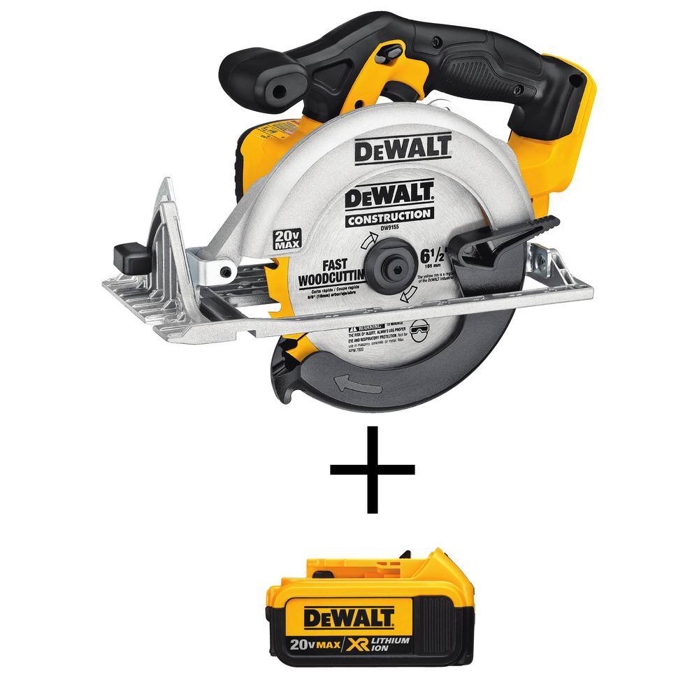 DW 20V MAX Cordless 6-12 in. Circular Saw and (1) 20V MAX XR Premium Lithium-Ion 4.0Ah Battery DCS391BWDCB204