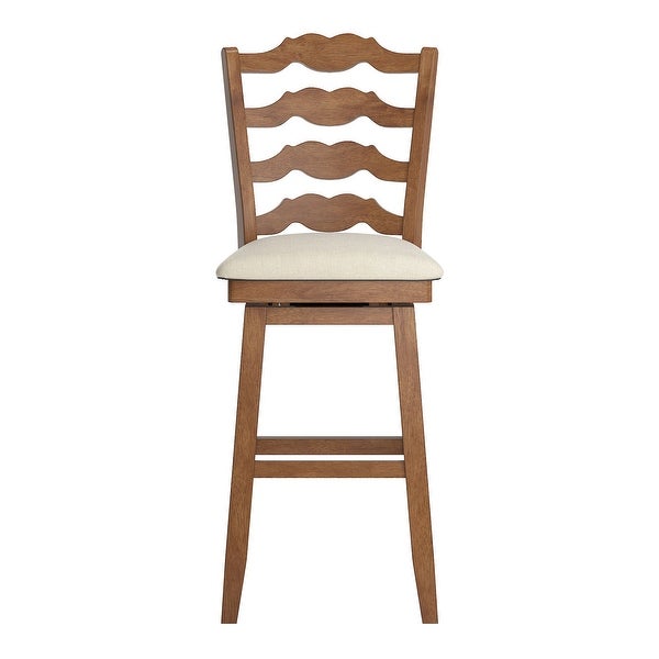 Sheena French Ladder Back Bar Height Swivel Stool with Padded Seat， Oak