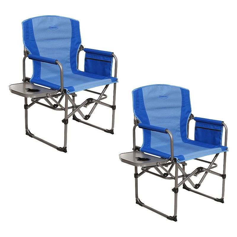 Kamp-Rite Compact Director's Chair with Side Table and Organizer， Blue (2 pack)