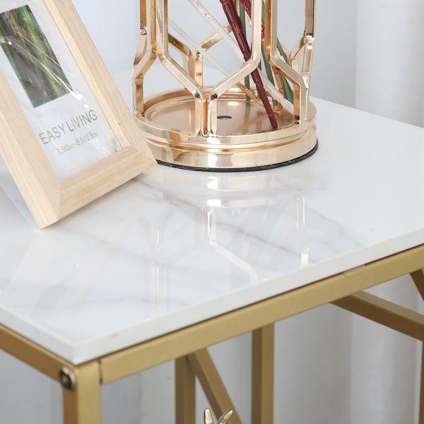 Metal Geometric-Base 2-Tier Marble End Table