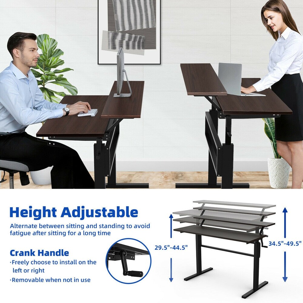 Gymax Standing Desk Crank Adjustable Sit to Stand Workstation with