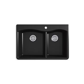 KOHLER Kennon 33 in. Drop-in 6040 Double Bowl Neoroc Granite Composite 1-Hole Kitchen Sink in Matte Black K-RH28002-1-CM1