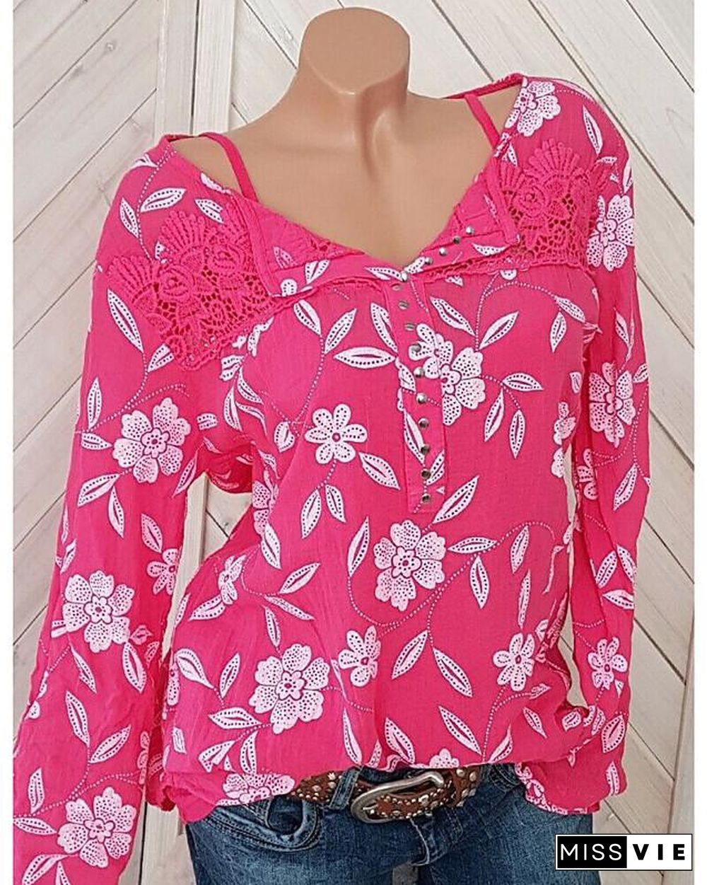 Women's Blouse Shirt Floral Flower Long Sleeve Print Round Neck Tops Basic Top