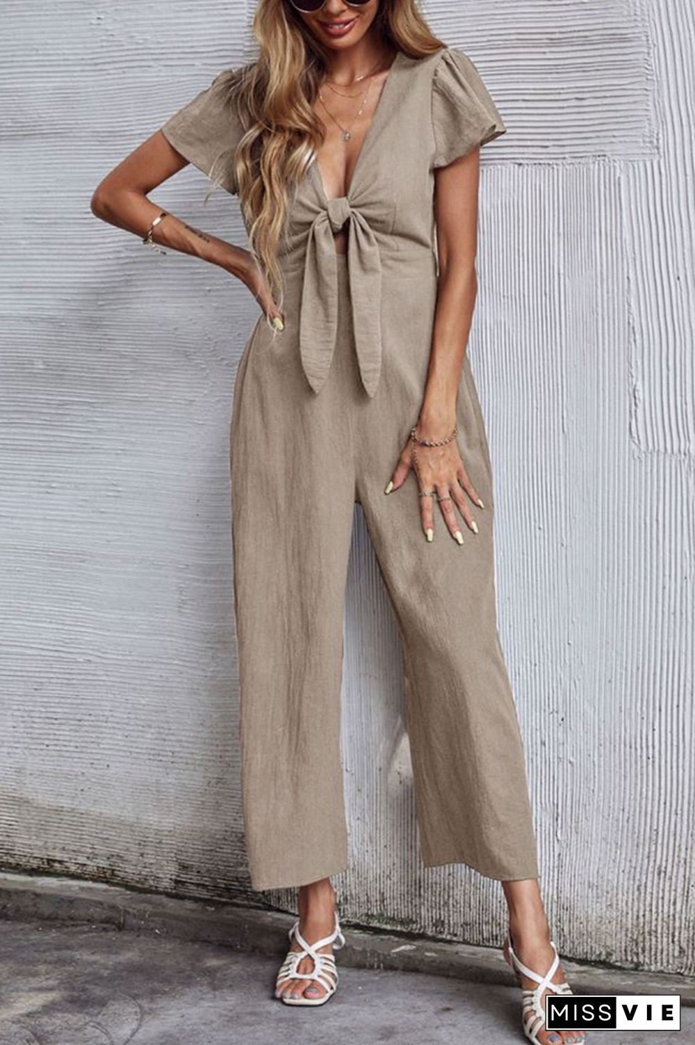 Bow Knot Wide Leg Long Pants Jumpsuit Wholesale