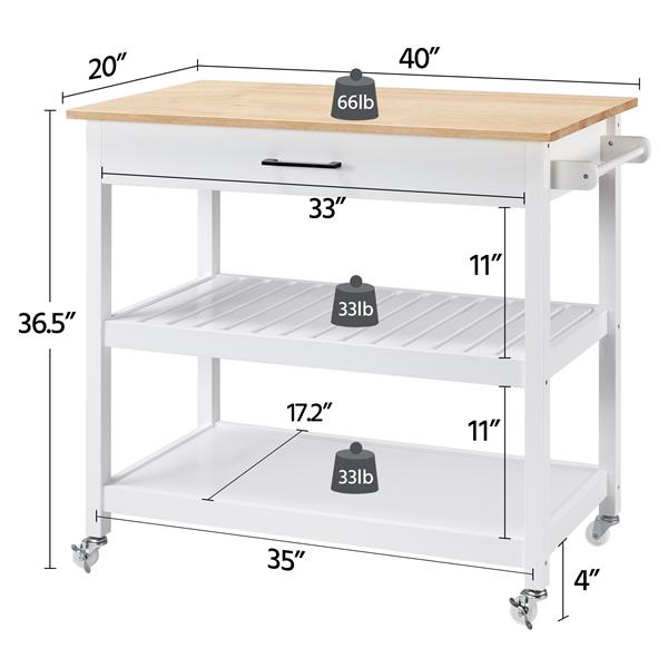 Easyfashion 40 W Kitchen Island Cart with Storage， White