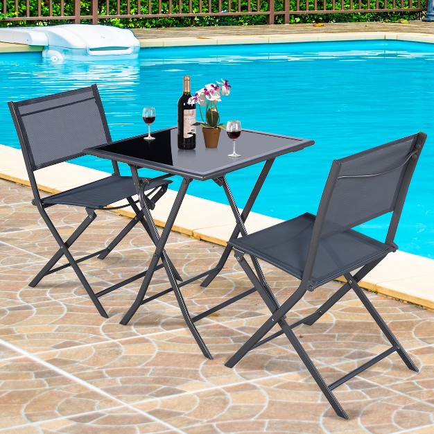 Costway 3pcs Bistro Set Garden Backyard Table Chairs Outdoor Patio Furniture Folding