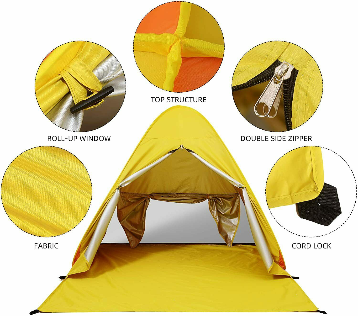 PVUEL Pop Up Beach Tent，  for 3-5 Person Triangle Portable Outdoor Sunshade Camping Canopy Shelter  Yellow and Orange