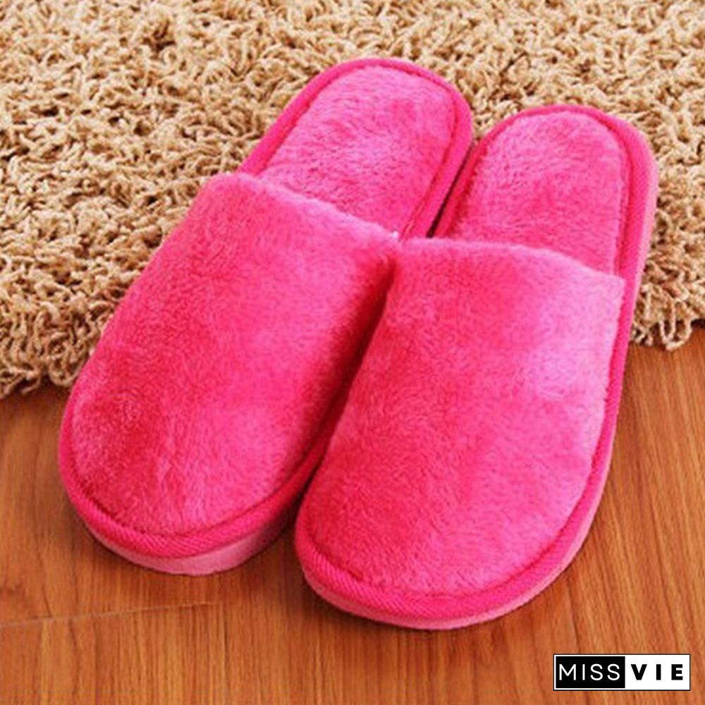 1Pair Long Plush Suede Slippers Home Indoor Shoes Winter Slippers