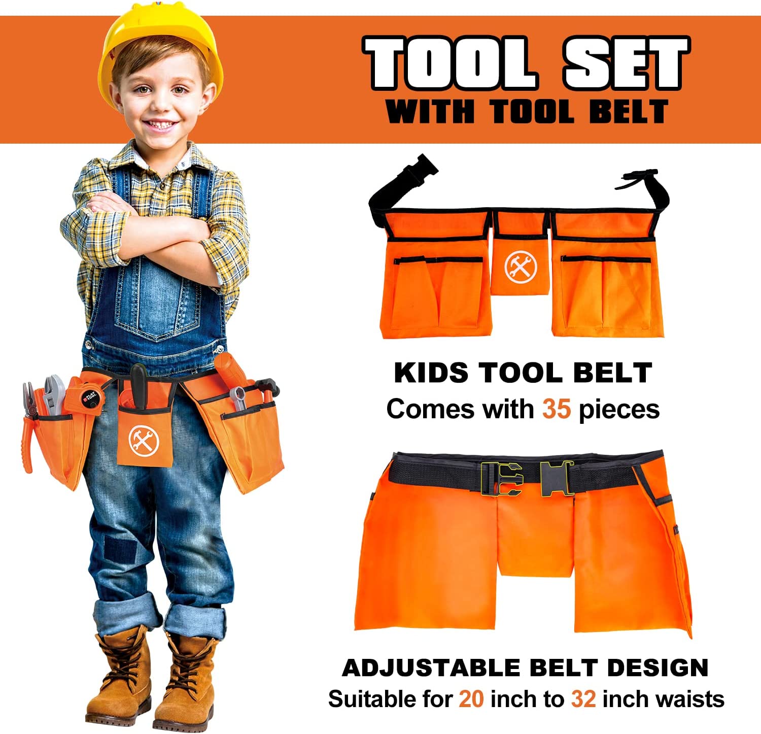 TOY Life Kids Tool Set with Kids Tool Belt， Toddler Tool Set with Electric Toy Drill， Construction Tool Set for Kids Halloween Pretend Play Tools， Toy Tools for Kids Ages 3 4 5 6 7 Years Old， Boy Toys