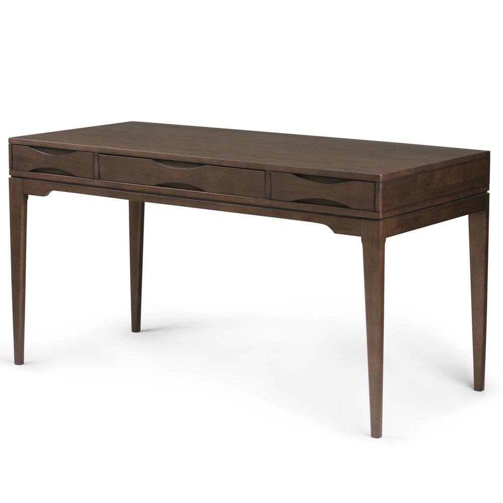 Simpli Home Harper Solid Hardwood Mid-Century Modern 60 in. Wide Writing Office Desk in Walnut Brown 3AXCHRP-10