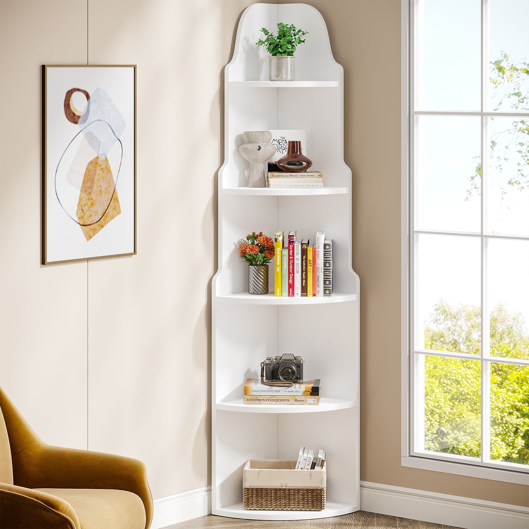 5-Tier Corner Shelf, Modern Corner Bookcase Storage Rack