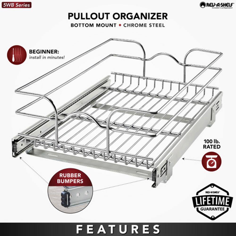 Rev-A-Shelf 15 in. x 22 in. Single Wire Basket Pull Out Cabinet Organizer 5WB1-1522CR-1