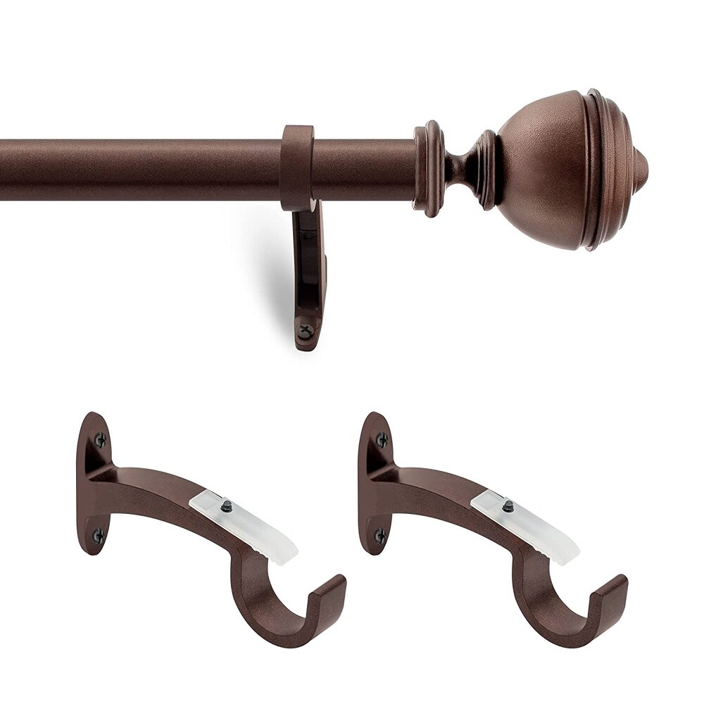 Deco Window 1 Inch Adjustable Curtain Rod for Windows   Doors Curtains with Oval Finials   Brackets Set