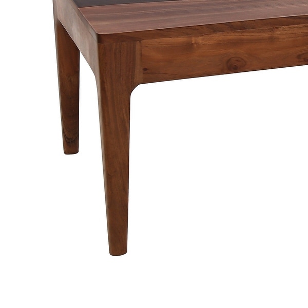 52 Inch Modern Coffee Table， Acacia Wood with Classic Block Legs， Brown