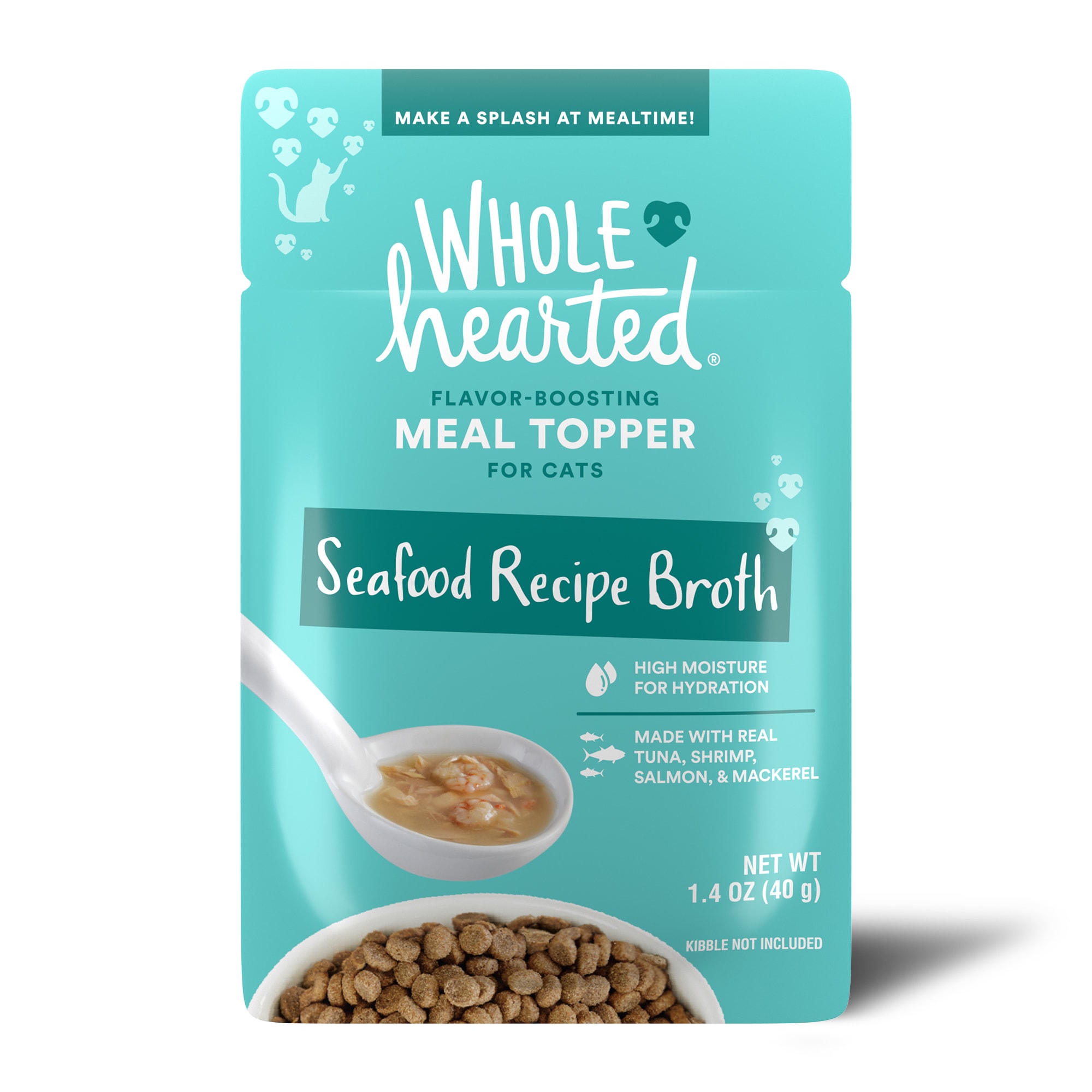 WHOLEHEARTED Seafood Recipe Broth Flavor-Boosting Wet Cat Meal Topper， 1.4 oz.， Case of 12