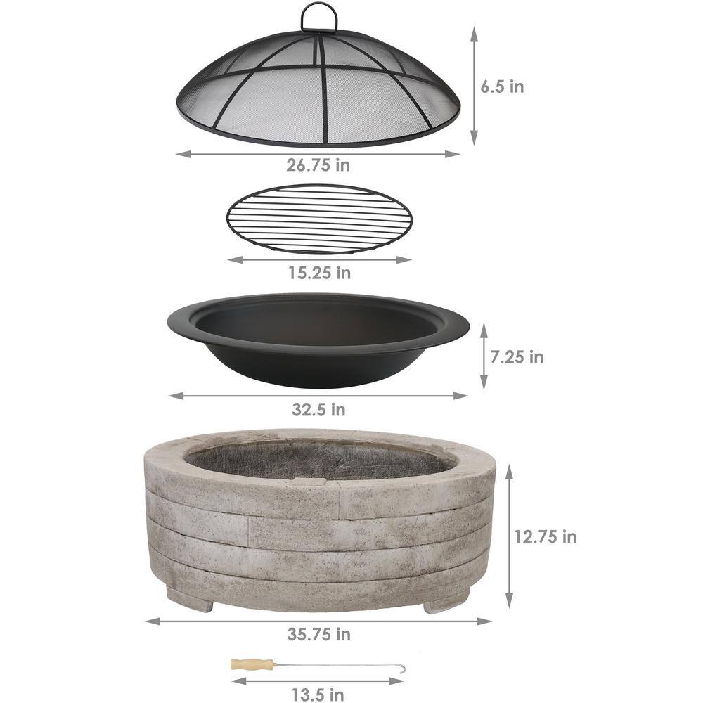 Sunnydaze Decor 32.5 in. W x 21.25 in. H Large Round Faux Fiberglass Wood Burning Fire Pit Bowl with Spark Screen RCM-LG840