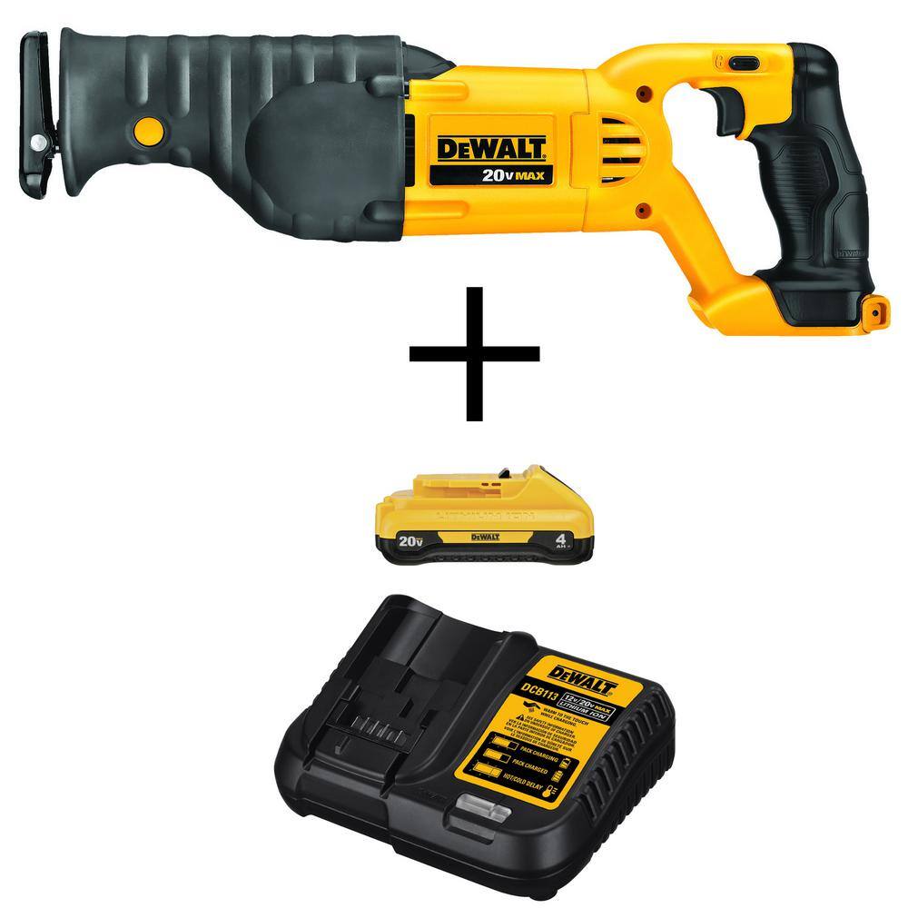 DW 20V MAX Cordless Reciprocating Saw with 20V 4.0Ah Compact Lithium-Ion Battery Pack  Charger DCS380BWDCB240C