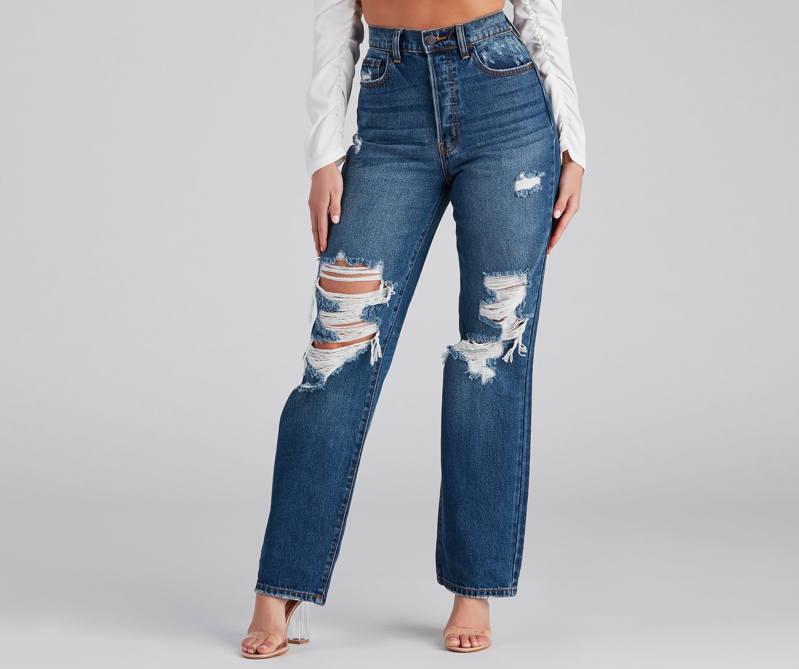 Gotta Be Chic High Rise Destructed Mom Jeans