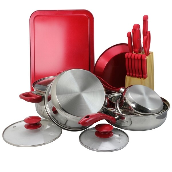 22 Piece Cookware Complete Kitchen Set in Ruby