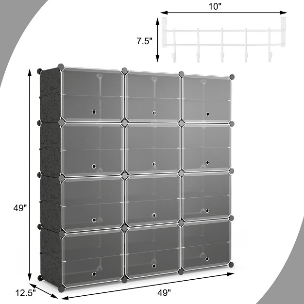 Costway Portable Shoe Rack Organizer 12 cube 48 Pair Shoe Shelf Storage Cabinet W hook