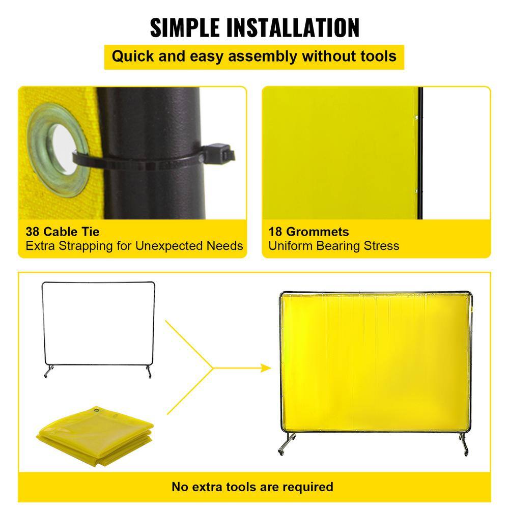 VEVOR 8 ft. x 6 ft. Welding Protection Screen wFrame Welding Curtain w4 Wheel Flame-Resistant Vinyl Light-Proof in Yellow GBHJCL6X8DKJYL001V0