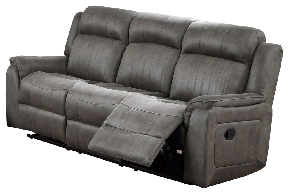 Benzara BM232609 Fabric Manual Motion Sofa With Pillow Top Arms  Gray   Contemporary   Sofas   by Uber Bazaar  Houzz