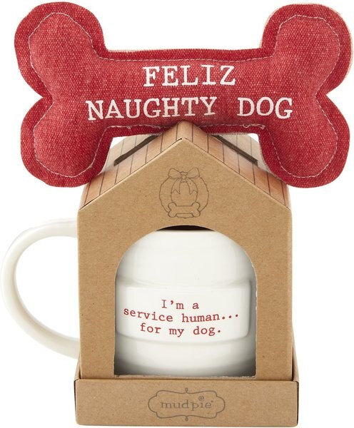 Mud Pie Feliz Naughty Dog Christmas Mug and Dog Toy Set