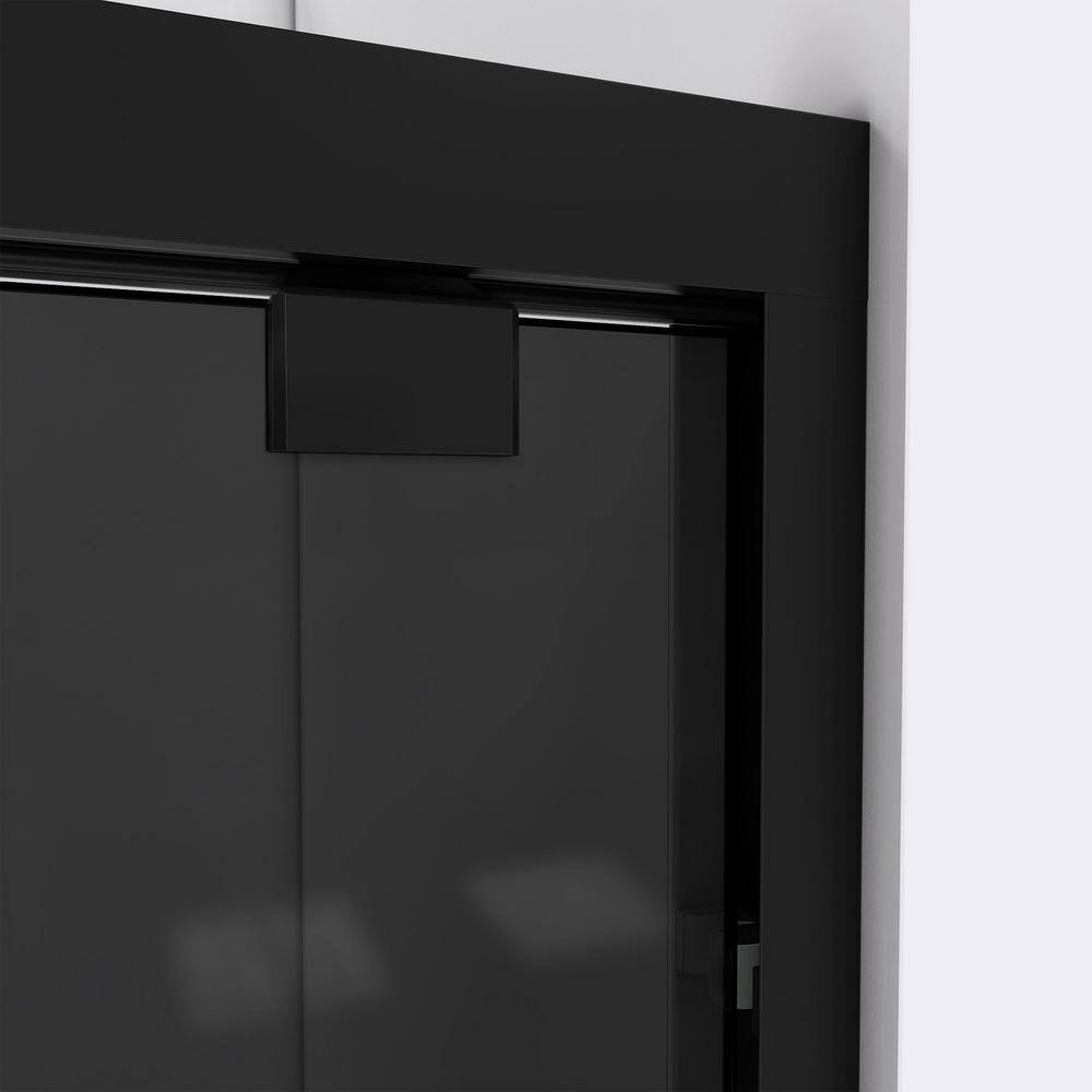 DreamLine Encore 60 in. W x 58 in. H Sliding Semi Frameless Tub Door in Satin Black Finish with Gray Glass SHDR-166058G-09