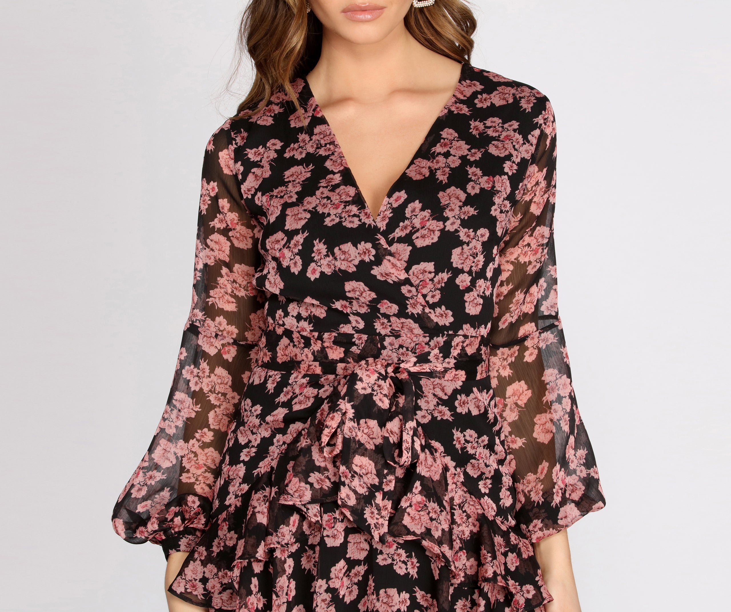 Flirty In Floral Chiffon Skater Dress