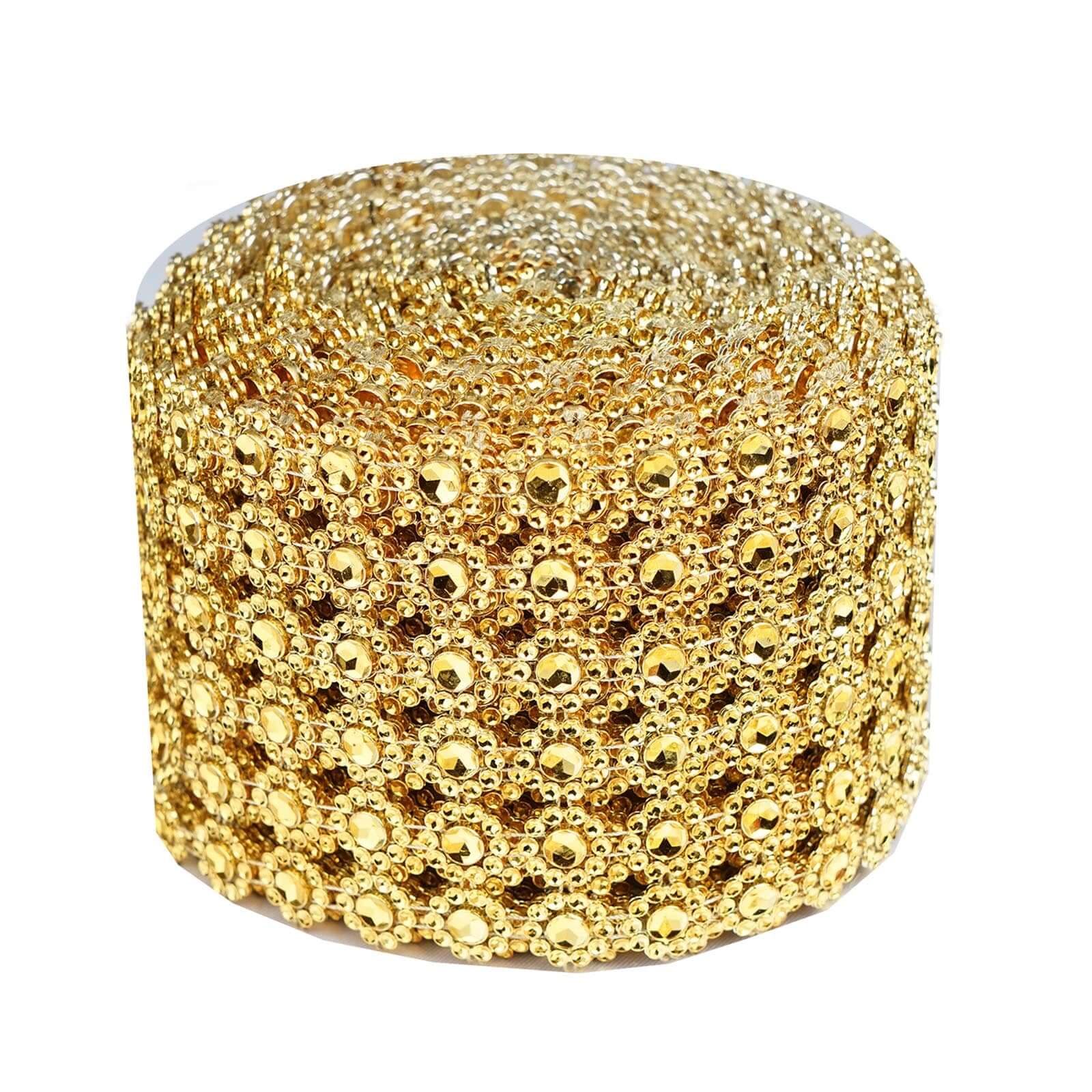 Gold Fleur Diamond Rhinestone Ribbon Wrap Roll, DIY Craft Ribbon 4