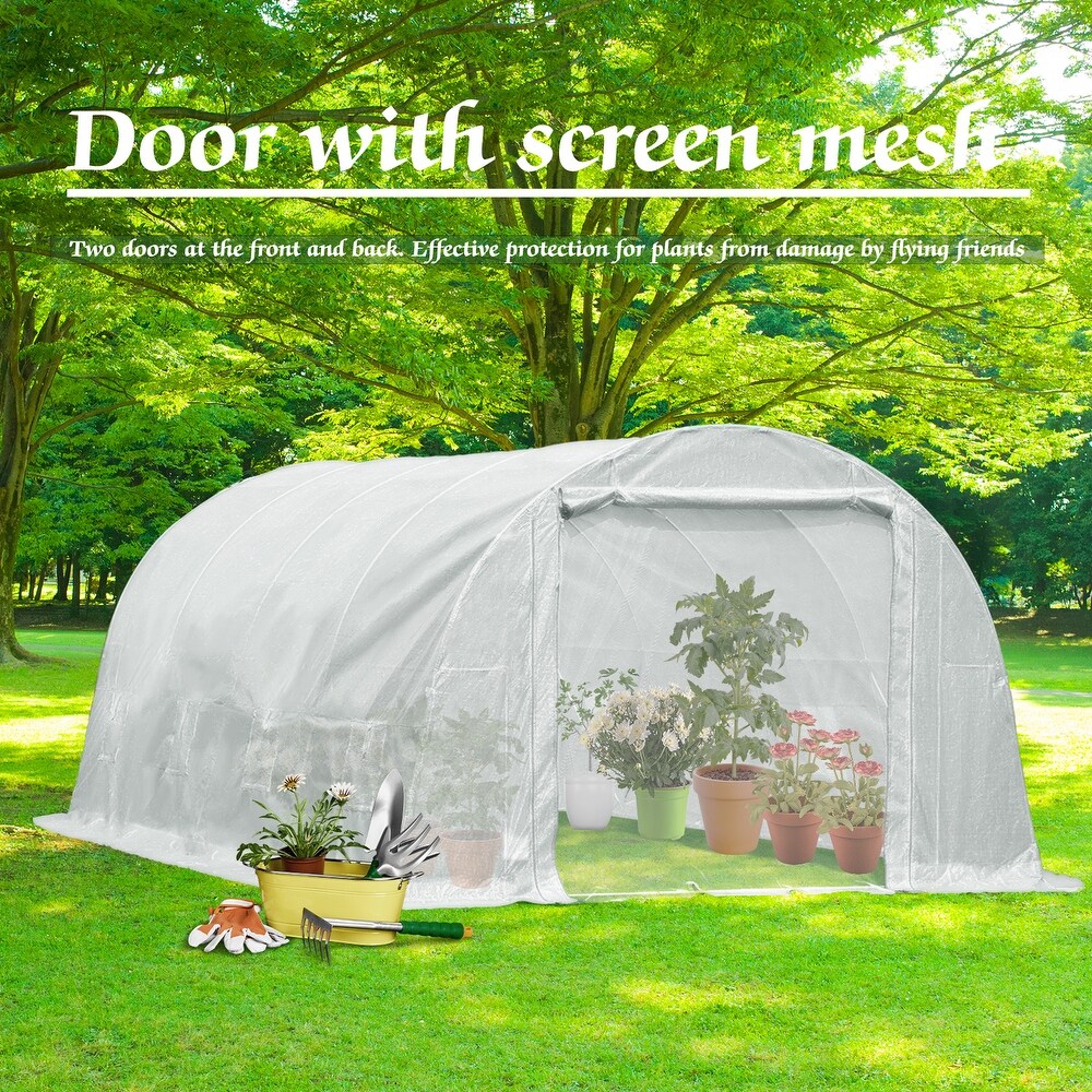 Aoodor Patio Greenhouse Heavy Duty Frame Portable Hot House with 1 Zippered Screen Doors