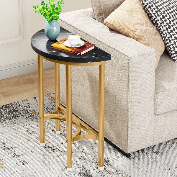 20'' Half Moon Faux Marble End Table， Accent Semi Circle Side Table