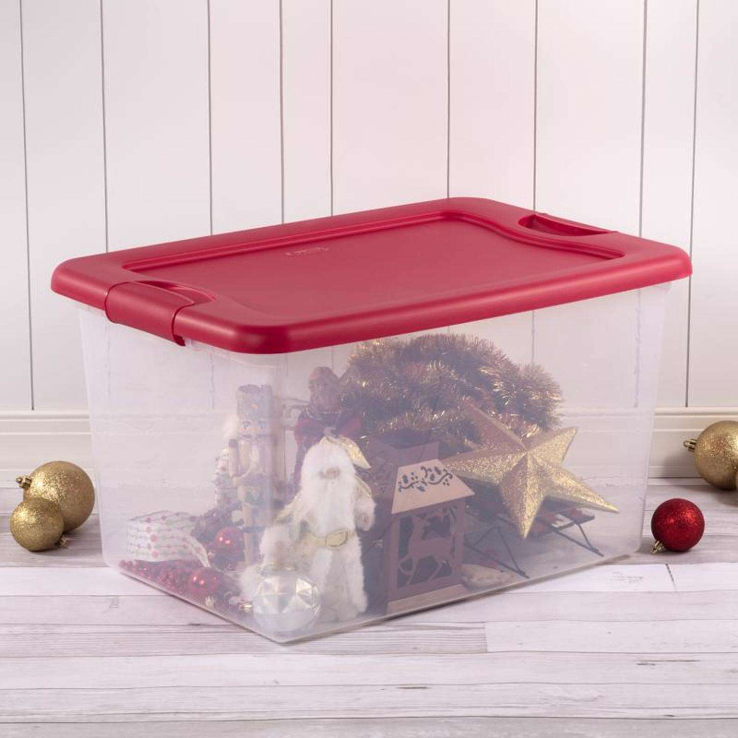 Sterilite 64 qt Clear/Red Latching Storage Box 13.5 in. H X 23.75 in. W X 16 in. D💝(LAST DAY CLEARANCE SALE 70% OFF)