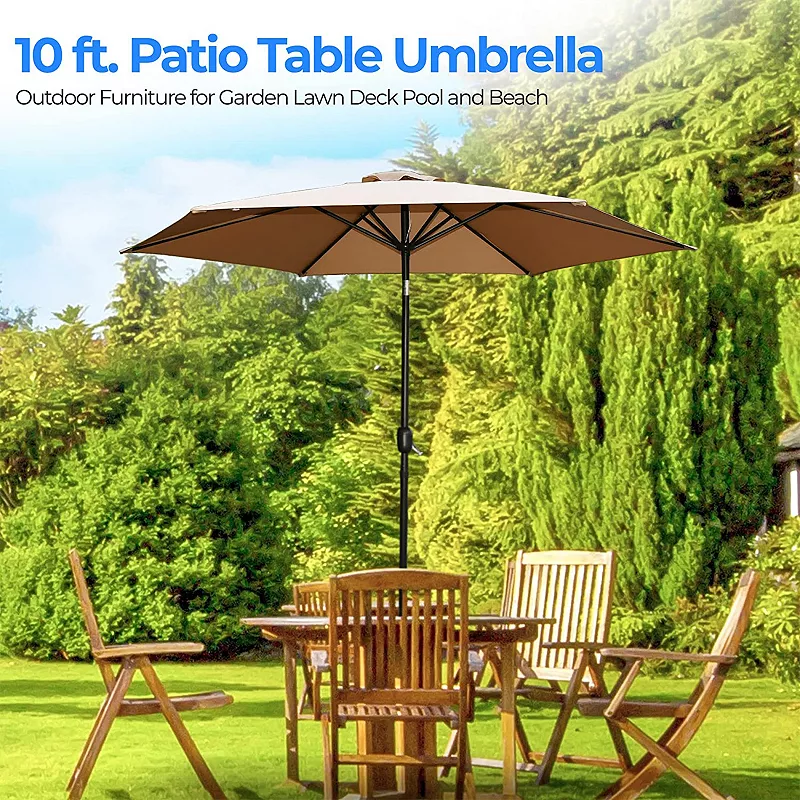 Serenelife 10 Foot Patio Table Umbrella With Push Button Tilt And Built-in Crank