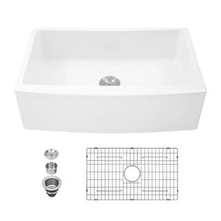 matrix decor White Fireclay 30 in. Single Bowl Farmhouse Apron -Front Kitchen Sink with Accessories MD-LAW3021R1