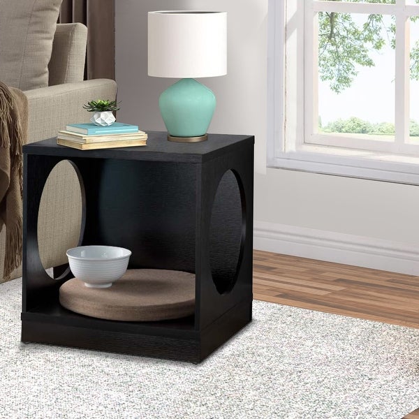 Wooden Pet End Table with Flat Base and Cutout Design on Sides， Black