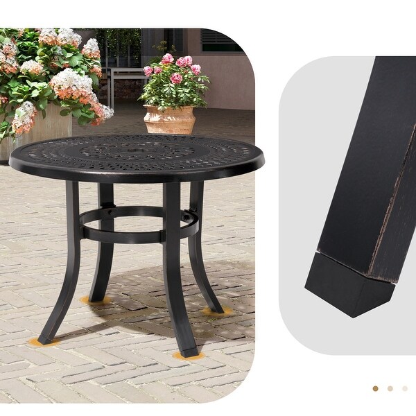 Cast Aluminum Patio Side Table Outdoor Round Table with Umbrella Hole