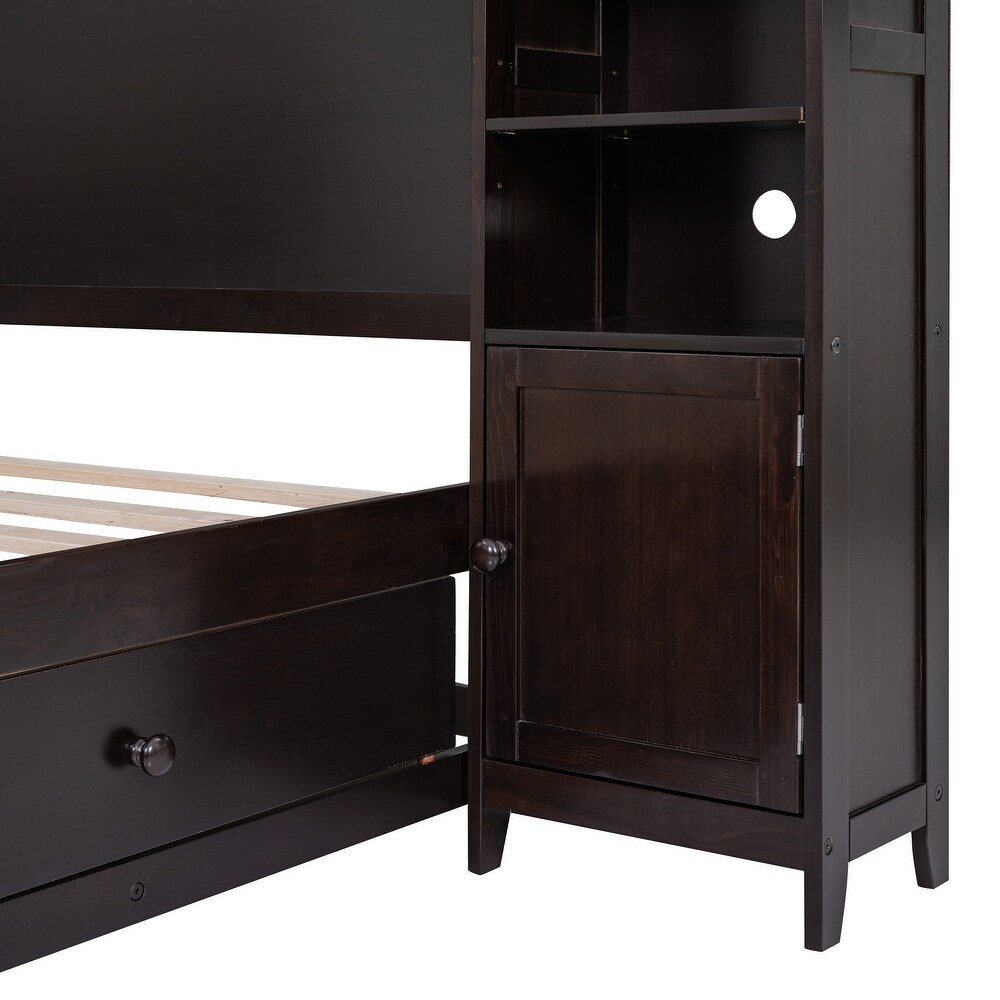 Full Wooden Bed With  in One Cabinet  Shelf   4 Drawers  Espresso